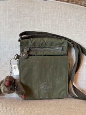 Kipling Eldorado Olive Green Mini Crossbody with Alyson Monkey Charm